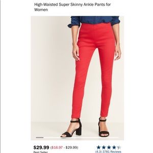 High Waisted, Skinny, Ankle Length, Red Pants